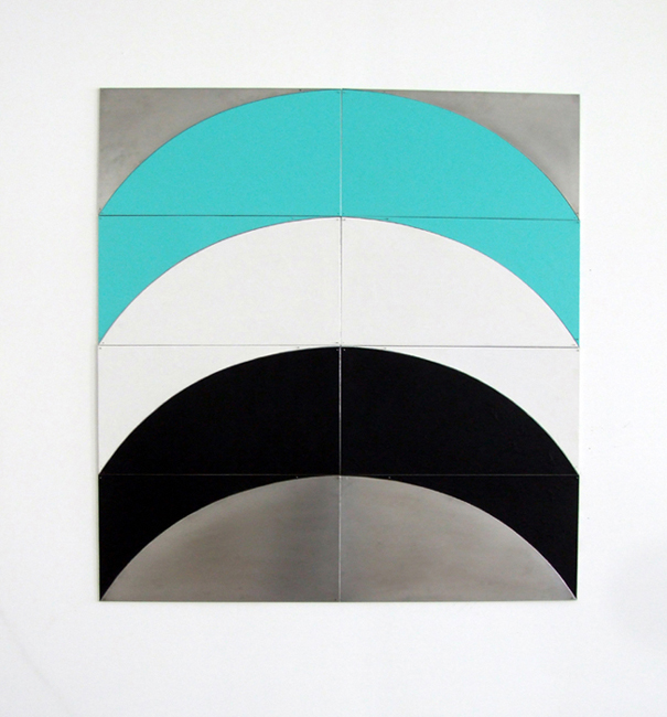 This is an image of a 2002 work by sjak Marks.  Titled Landshap, it is paint on aluminum. 