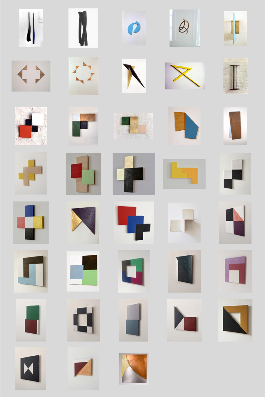 Thumbnails of a representative selection wall sculptures /reliefs of mixed media, bronze and wood by Sjak (Jacobus) Marks with links to larger images. 